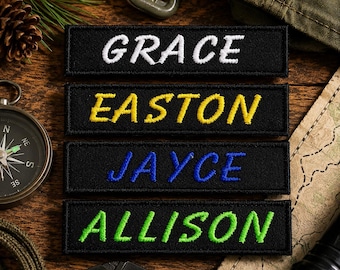 Personalized Name Patch Embroidered Iron-on/Sew-on Applique for Uniforms Vest Jacket Clothing Backpack - Custom Text Patches, 4x1" Nametag