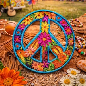 Peace Sign Patch/Iron-on Patch/Decorative Badge/Flower Daisy Boho Hippie Retro/Sew-on Applique for Clothing, Vest/Jacket, Backpack