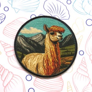 Lama Patch Aufnäher zum Aufnähen für Weste Jacke Kleidung Rucksack, Wildtier Abzeichen, Nationalparks, Natur, Berge, Wandern, Camping