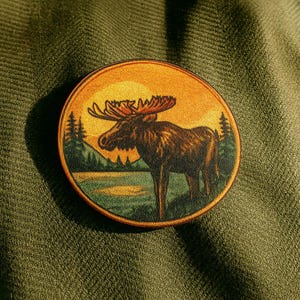 ムースパッチ/アイロン接着パッチ/自然ギフト/野生動物バッジ/公園/山のお土産/ハイキング＆キャンプ/ベスト/ジャケット衣類用縫い付けアップリケ