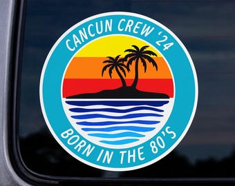 PERSONALIZED Exotic Tropical Island Vacation Palm Tree Scene - 3.5" Car Truck Window Bumper Graphics Sticker Decal Vinyl Vacation Souvenir