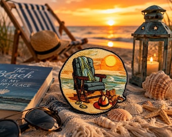 Vacation Beach Chair Patch/Iron-on Patch/Ocean Souvenir/Beach & Sunset/Fun Vacation/Sew-on Applique for Clothing Vest/Jacket Backpack Hats