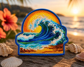 Ocean Waves Patch/Iron-On Patch/Coconut Girl Beach Vacation Souvenir/Sew-on Applique for Clothing Vest/Jacket Hats Backpack Tote Bag Gear