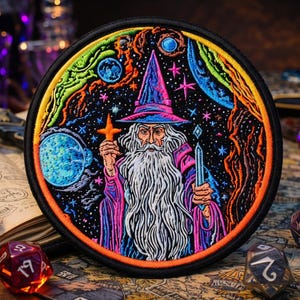 Wizard Patch/Iron-on Patch/Mystical Dark Fantasy Sorcerer, Arcane Spell Book, RPG Badge/Sew-on Applique for Clothing Vest/Jacket Backpack
