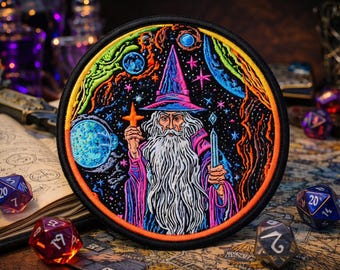 Wizard Patch/Iron-on Patch/Mystical Dark Fantasy Sorcerer, Arcane Spell Book, RPG Badge/Sew-on Applique for Clothing Vest/Jacket Backpack