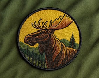 Moose Patch/Iron-on Patch/Wild Animal Badge National Park Nature Mountain Souvenir, Hiking, Camping/Sew-on Applique for Vest/Jacket Clothing