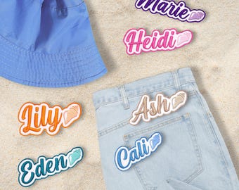 Écusson nominatif brodé personnalisé – Écusson texte personnalisé | Écusson coloré à thermocoller ou à coudre | Pour vêtements, uniformes, sacs, coquillages