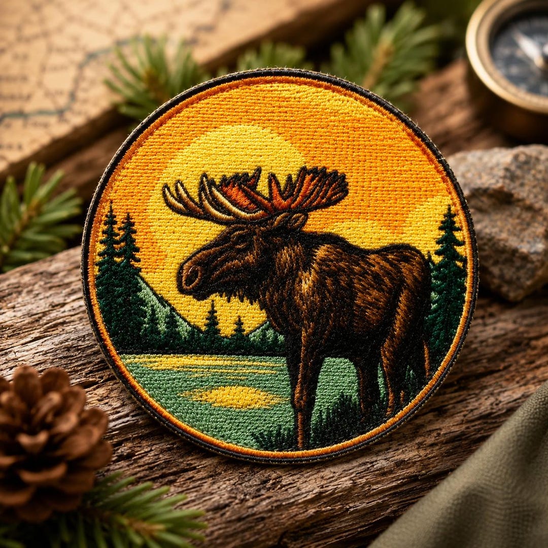 80’s SHIELDS スタジャン カナダ軍 ワッペン 刺繍 CANADIAN Moose Patch/iron-on Patch/wild Animal Badge/national Park Nature