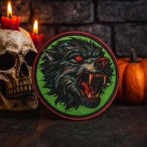 Undead Wolf Patch/Iron-on Patch/Halloween Cosplay Horror Badge, Zombie Animal, Gothic/Sew-on Applique for Costume Clothing Vest/Jacket
