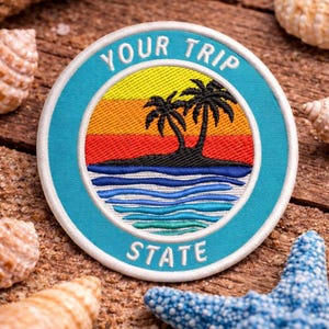 Custom Patch/Iron-On Patch/Personalized Tropical Island w/Palm Trees/Embroidered Sew-On Applique for Vest/Jacket, Clothes, Backpack Tote Bag