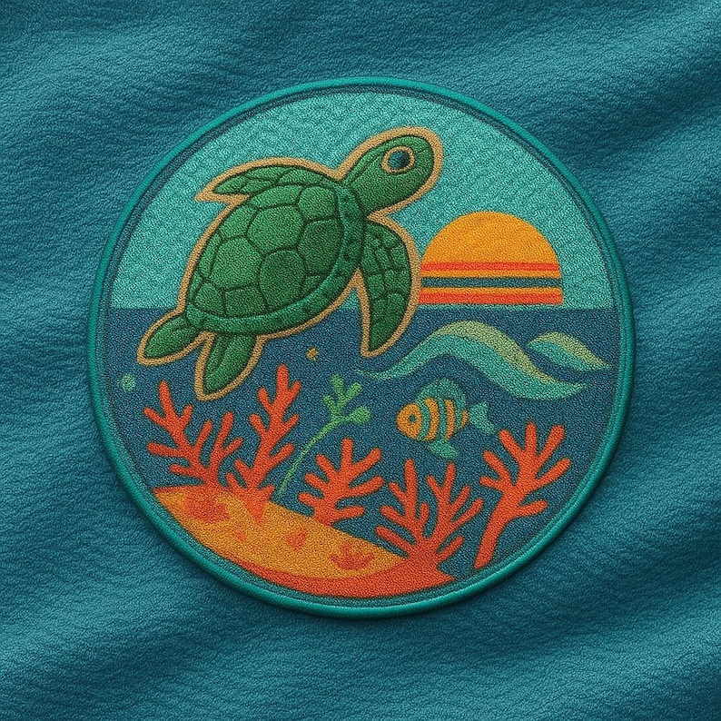Meeresschildkröte Aufnäher/Koralle/Bügelbild/Ozeanwelle Aufnäher/Aufnäher für Rucksäcke/Kleidung/Kokosnuss Mädchen Spaß Urlaub Bild 1