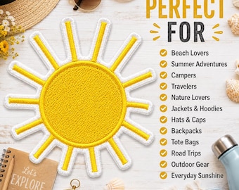 Sunshine Patch/Iron-On Patch/Sun Beach Vibes/Coconut Girl & Fun Vacation/Sew-on Applique for Clothing, Vest/Jacket, Hat, Tote Bag, Backpack
