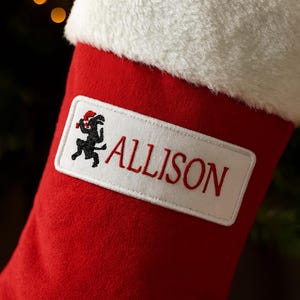 Custom Krampus Name Tag Patch – Christmas Name Patch - Iron-On Patch, Embroidered Holiday Stocking Decoration, Custom Stocking Name Patch