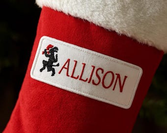 Custom Krampus Name Tag Patch – Christmas Name Patch - Iron-On Patch, Embroidered Holiday Stocking Decoration, Custom Stocking Name Patch