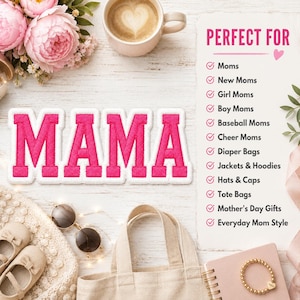 Custom Embroidered Mama Patch – Personalized Text Patches | Colorful Name Patch Iron-On or Sew-On | For Clothes, Uniforms, Bags