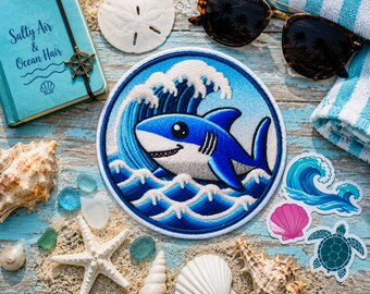 Cute Baby Shark Patch/Iron-on Patch/Kids Patch/Sew-on Applique for Jacket, Clothing Backpack, Bags, Cartoon Badge/Ocean Wave Patches/Crafts