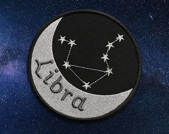 Libra Zodiac Sign Constellation Patch Embroidered Iron-On/Sew-on Applique for Vest Jacket Clothing Backpack, Horoscope, Astrology Star Sign