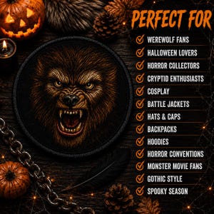 Werewolf Patch/Iron-On Patch/Wolfman Horror Movie Inspired/Halloween Costume Decor/Adult/Sew-On Applique for Clothing, Jacket, Hats, Printed