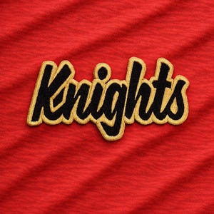 Knights Text Embroidered Applique Iron On Patch Various Sizes Team Name Customizable Colors - School Mascot Colors