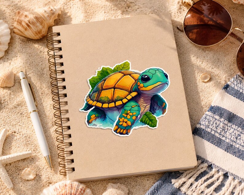Cute Sea Turtle Sticker Decal, Waterproof Vinyl Beach Animal Sticker ...