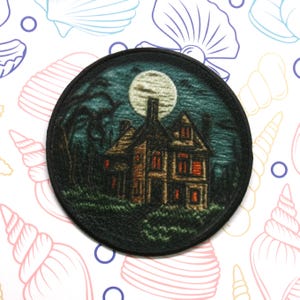 Spooky Haunted House Patch Iron-on/Sew-on Applique for Vest Jacket Clothing Backpack, Halloween Costume, Horror Badge, Ghost, Bats, Monsters