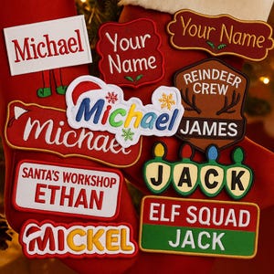 4"x1.5" Christmas Name Patch CUSTOM YOUR NAME Personalized Stocking Name Tag Embroidered Iron-on/Sew-on Premium Applique Festive Font 1 Each image 7