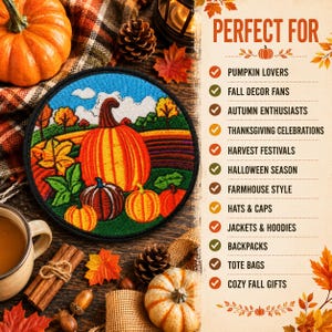 Festival de otoño: parche termoadhesivo para calabazas, manualidades, insignia de cosecha de otoño, aplique para coser en ropa, chalecos, chaquetas, sombreros, mochilas y delantales.