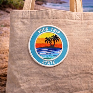 Custom Patch/Iron-On Patch/Personalized Tropical Island w/Palm Trees/Embroidered Sew-On Applique for Vest/Jacket, Clothes, Backpack Tote Bag image 2