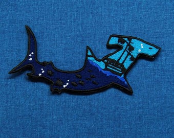 Hammerhead Shark Patch/Iron-On Patch/Diver Ocean Predator Shark Lover Gift/Embroidered Sew-On Applique for Gear Backpacks Jackets Beach Bags