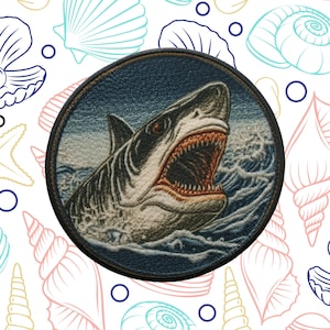 Iron-On Great White Shark Patch/Sew-on Applique Clothing & Backpacks/Decorative Patch/Wild Animal Badge/Shark Patch/Diving Patch/Ocean Patch