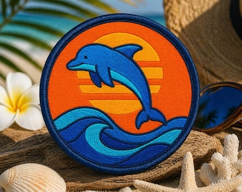 Dolphin Patch/Iron-on Patch/Coconut Girl & Fun Vacation/Beach Vibes/Sea Life/Sew-On Applique for Clothing Vest/Jacket Hats Tote Bag Backpack