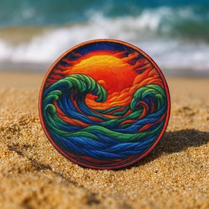 Ocean Waves Patch Iron-on/Sew-on Applique for Jacket Clothing, Surfing Patch, Travel Souvenir, Tropical Patch, Nature Patch, Sports Patch