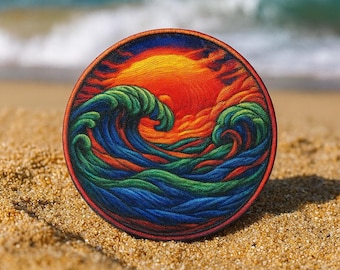 Parche de olas del océano para planchar o coser, aplique para chaquetas, ropa, surf, recuerdo de viaje, parche tropical, parche de naturaleza, parche deportivo.