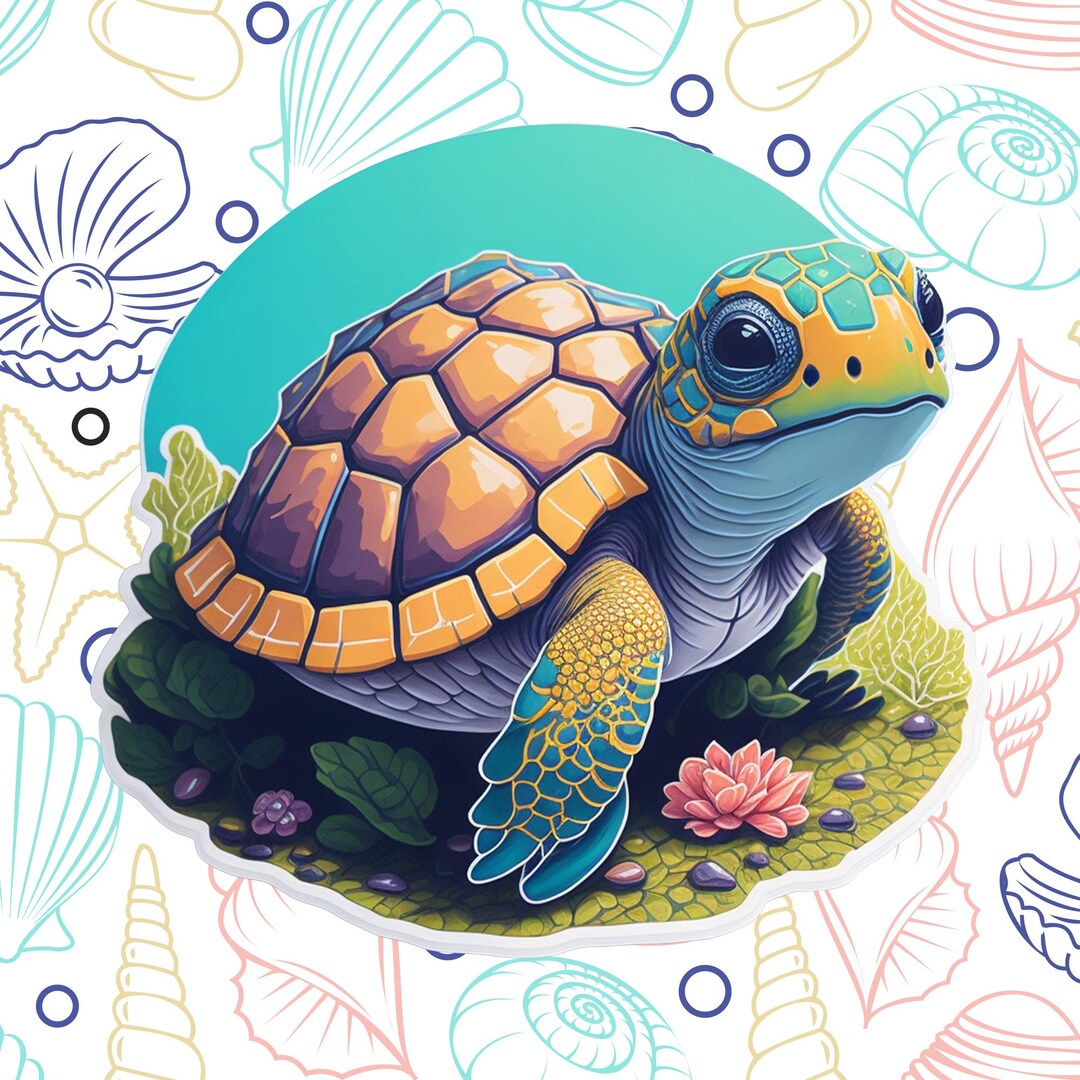 Cute Sea Turtle Sticker Decal, Waterproof Vinyl Beach Animal Sticker ...