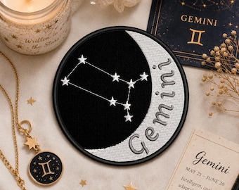 Gemini Zodiac Sign Patch/Iron-On Patch/Astrology & Constellations/Birthday Gift/ Embroidered Sew-on Applique for Clothing Vest/Jacket Hats