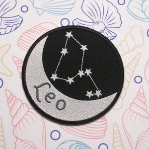 Leo Zodiac Sign Constellation Patch Embroidered Iron-On/Sew-on Applique for Vest Jacket Clothing Backpack, Horoscope, Astrology Star Sign