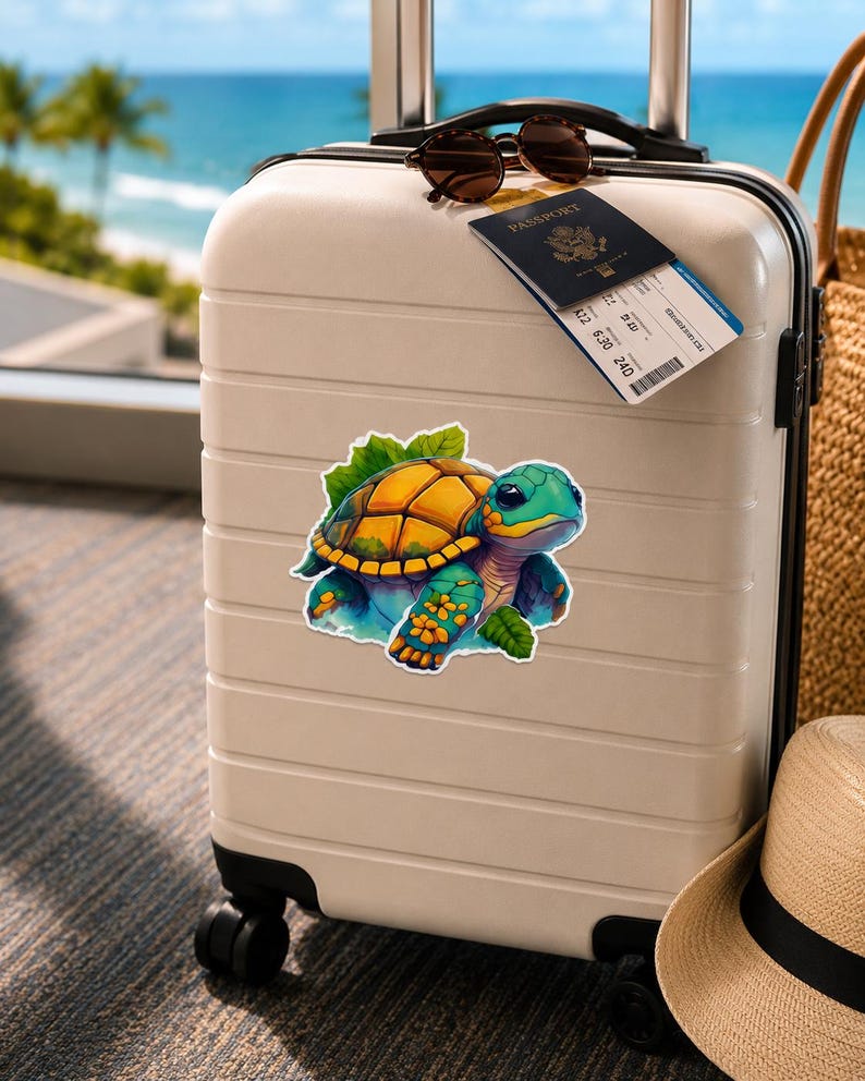 Cute Sea Turtle Sticker Decal, Waterproof Vinyl Beach Animal Sticker ...