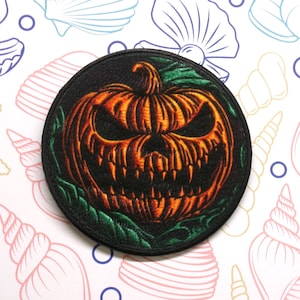 Scary Jack-O-Lantern Patch Iron-on/Sew-on Applique Vest Jacket Clothing, Halloween Costume, Horror Badge, Creepy, Spooky, Demonic Pumpkin