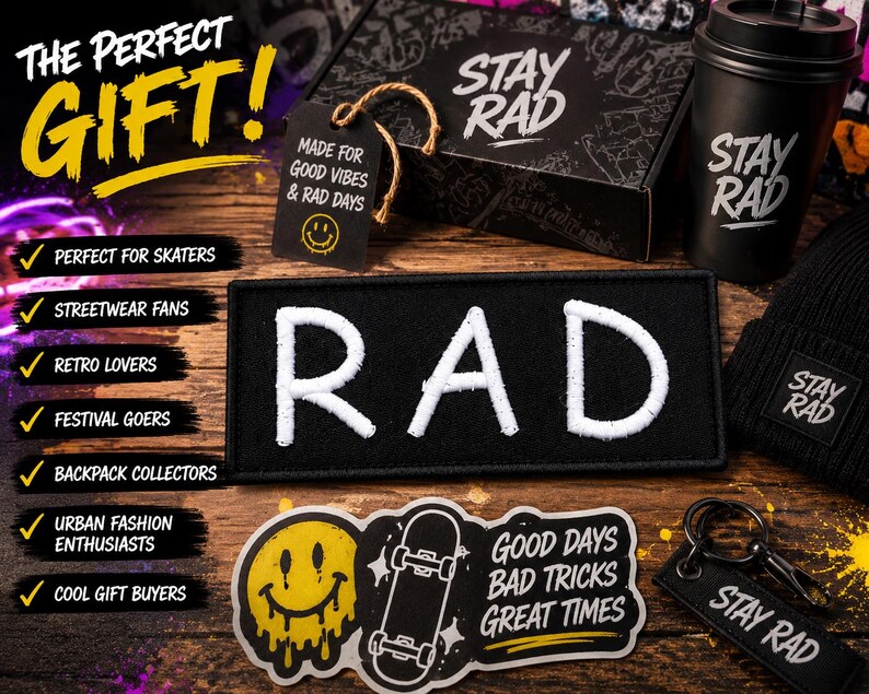 Rad Patch/Iron-on Patch/Retro 80s Vintage Throwback/Surf Gear/Embroidered Sew-on Applique for Clothing Vest/Jacket Backpack Hats image 6