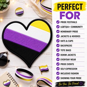 Non-Binary Heart Patch/Iron-On Patch/LGBTQ Patch/Embroidered Sew-On Applique/Love is Love Patch/Gay Rights Patch/Equal Rights Patch