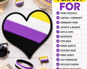 Non-Binary Heart Patch/Iron-On Patch/LGBTQ Patch/Embroidered Sew-On Applique/Love is Love Patch/Gay Rights Patch/Equal Rights Patch