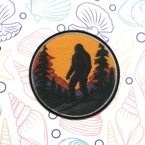 Bigfoot Patch Iron-on/Sew-on Applique for Vest Jacket Clothing, Custom Paranormal Badge, Cryptid Myths Badge, Sasquatch Legend, Mountains