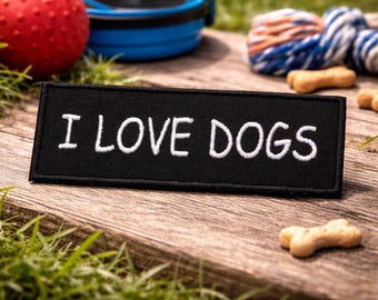 I Love Dogs Patch/Iron-On Patch/Pet Lover Gifts/Dog Breeds/Family Pets/Embroidered Sew-On Applique for Clothing Vest/Jacket Hats Backpack