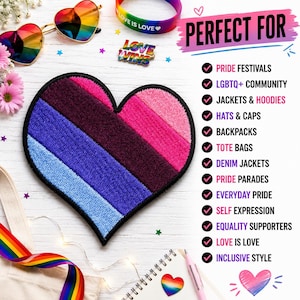 Omnisexual Heart Patch/Iron-On Patch/LGBTQ/Love is Love/Gay Rights/Equal Rights//Embroidered Sew-On Applique for Clothing Vest Hat Backpack