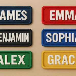 Parche termoadhesivo personalizado con nombre (9,5 x 3,8 cm) - Para mochilas, uniformes, chaquetas, chalecos, ropa, regalos y más (1 parche)