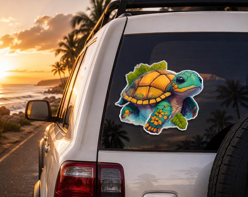 Cute Sea Turtle Sticker Decal, Waterproof Vinyl Beach Animal Sticker ...