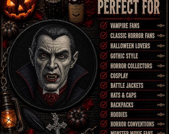 Iron-On Patch/Dracula Patch/Vampire Patch/Halloween Patch/Horror Movie Inspired Patches/Sew-On Patch Applique/Adult Patches/Printed Patch
