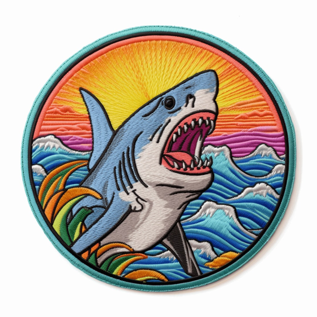 Toppa Ricamata Squalo – Badge Ferro Da Stiro O Da Cucire – Applique Pesce Per Abbigliamento E Accessori – Dimensioni 11,2 X 4,4 Cm