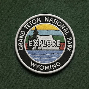 Parche bordado termoadhesivo Grand Teton para ropa, chaqueta, mochila, parque nacional, insignia de naturaleza y Wyoming.