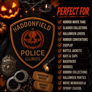 Haddonfield Police Patch/Iron-On Patch/Halloween Costume Decor/Adult Patches/Horror Movie Inspired/Sew-On Applique for Clothing, Jacket Hats